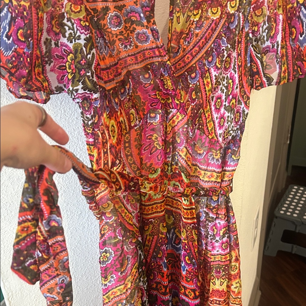 Anthropologie Red Paisley Boho Wrap Maxi Dress - Picture 5 of 8